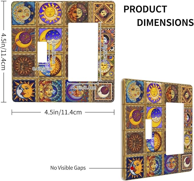 Mexican Talavera Tiles Star Pattern Celestials Theme Print Outlet Covers 1 Toggle 1 Rocker Combination Decorative Wall Plate Electrical Switch Plates Light Switch Cover Plate for Kitchen Home Decor