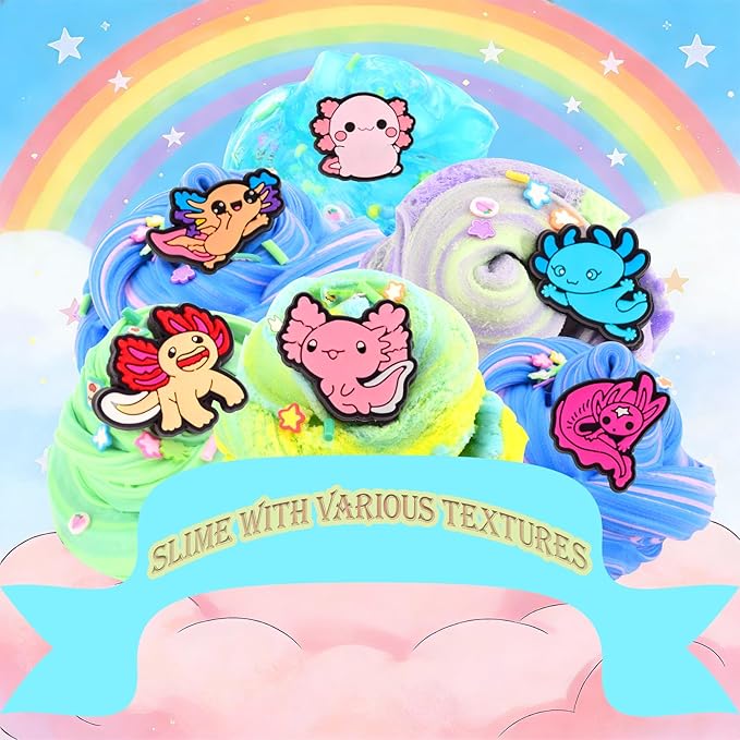 6 Pack Axolotl Slime Kit, Cute Stuff Butter Cloud Crystal for Girls Ages 8-12, Cloud Dough for Kids Set Party kit Goodie Bag Stuffers, Girls and Boy Birthday Gift Ideas Axolotl Blue
