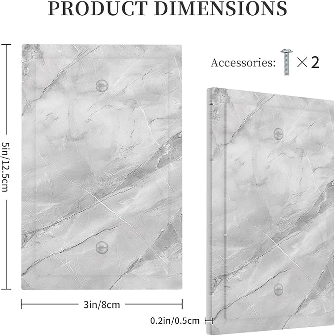 Light Switch Cover Plate Gray Marble Pattern 1 Gang No Device Blank Wall Plate Decorative Switch Plate Covers Electrical Outlet Cover for Home Farmhouse Decor