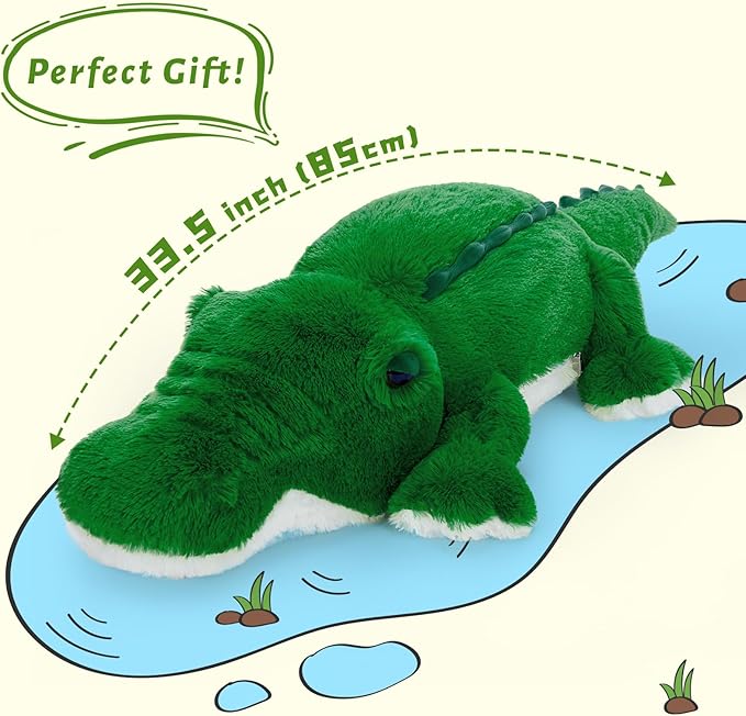 MorisMos 34inch Giant Alligator Stuffed Animal, Soft Fluffy Alligator Plush Toy, Big Stuffed Huge Crocodile Plush Gifts for Kids Boys Girls Brithday
