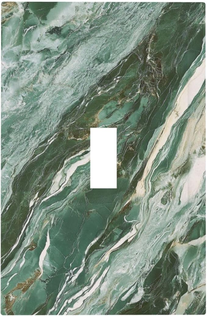 Decorative Switch Cover Plate with Modern Luxury Green Marble Texture Design Single Gang Toggle Switch Plate Light Switch Covers Artistic Faceplate for Kitchen Bathroom Decor