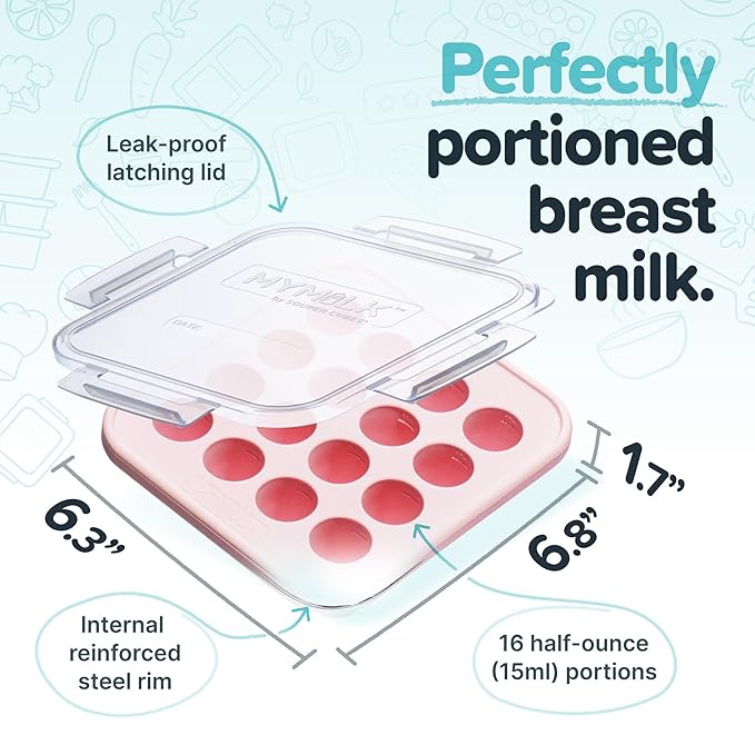 Souper Cubes MyMilk 1/2 oz. Silicone Breast Milk Freezer Trays, Each Pure Platinum Food-Grade Silicone Tray Holds 8 oz., Perfect For Purees, and More - Pink - 2-Pack