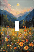 Sunset Wild Flower Field Floral Nature Landscape Decorative Light Switch Cover 1 Gang Single Toggle Device Electrical Faceplate Switchplates Decorator Outlet Wall Plate for Farmhouse Bedroom Decor