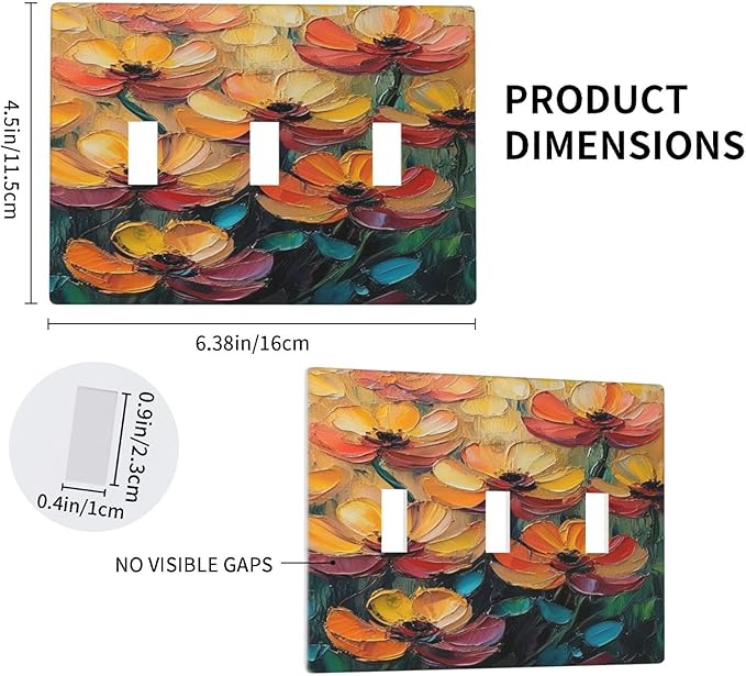 Decorative Art Light Switch Covers Color Flower Blaze 3 Gang Triple Toggle Wall Plate Decorative Switch plate Electrical Faceplate for Home Decor