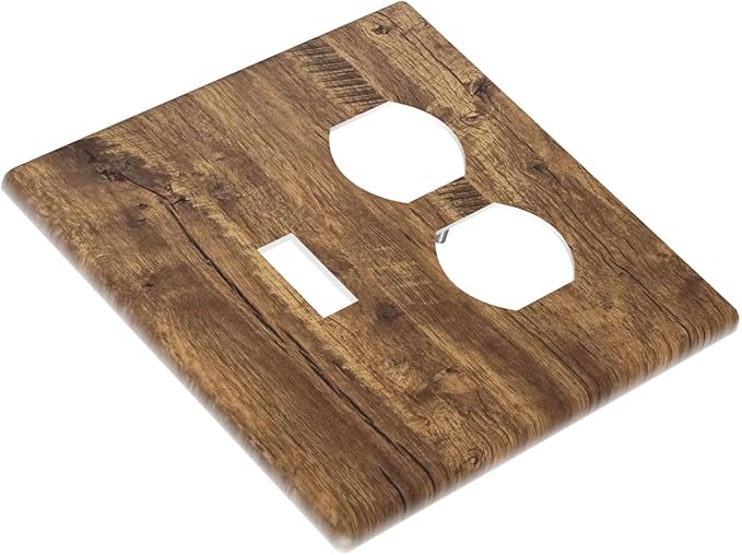 Rustic Brown Wood Distressed Wood Print Wallplates 1 Toggle 1 Duplex Switch Plate Electrical GFCI Faceplate Decorative Light Switch Covers for Farmhouse Home Decor
