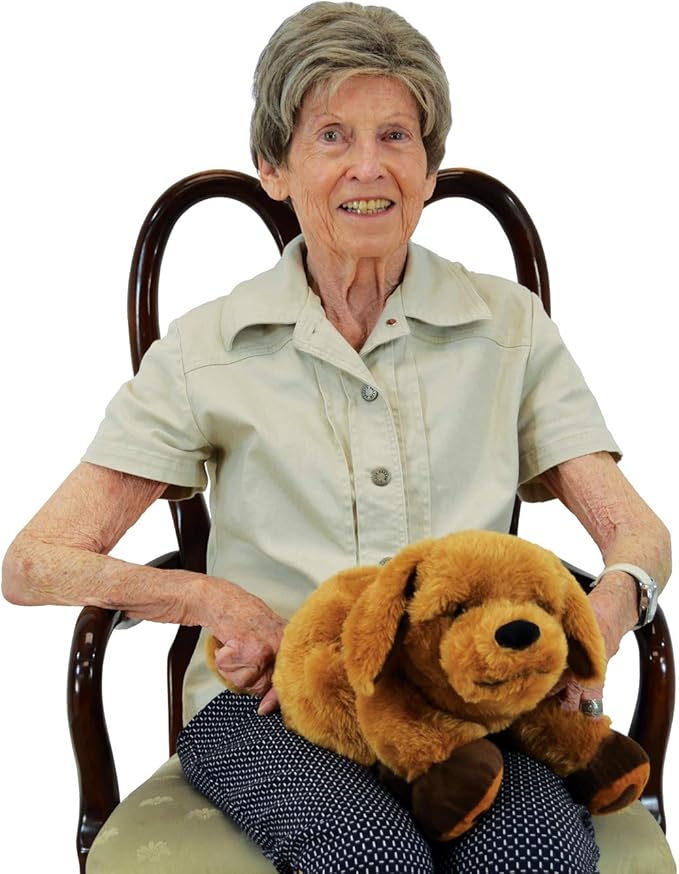 ROYLCO Theo The Sensory Companion Dog, Stuffed Animal, 2.5 lbs, Sensory Toy, Soft Fur, Heat/Cool Pack, Stuffed Animal for Children & Adults Brown