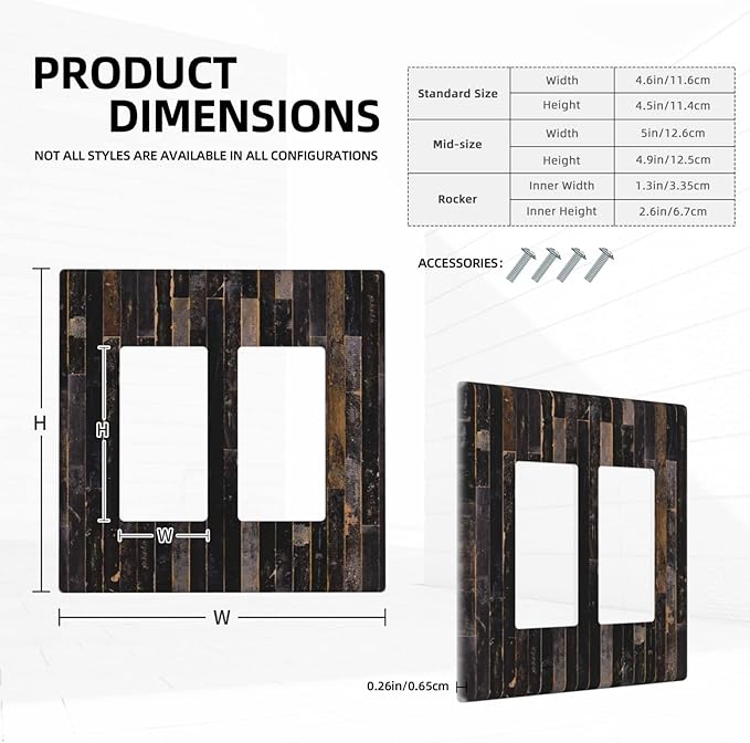 Decorative Switch Plate Covers Black Farmhouse Wood Board 2 Gang Double Rocker Decora Light Switch Cover Western Country Lodge Dual Outlet Wall Plate Electrical Faceplate GFCI for Bathroom