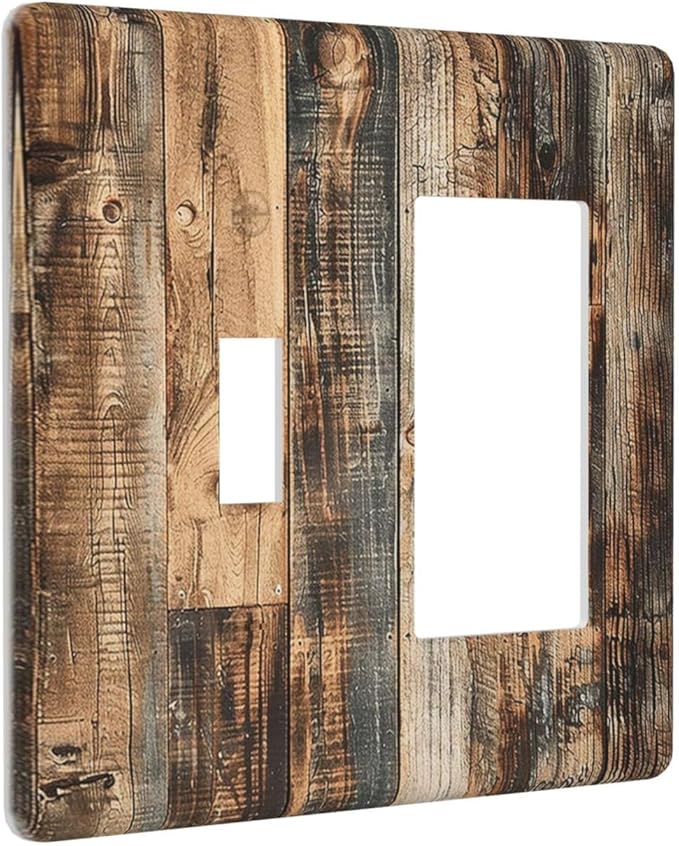 Outlet Covers Rustic Brown Wood Pattern Splice Plank 1 Toggle 1 Rocker Combination Decorative Wall Plate Electrical Switch Plates Light Switch Cover Plate For Farmhouse Cabin Decor