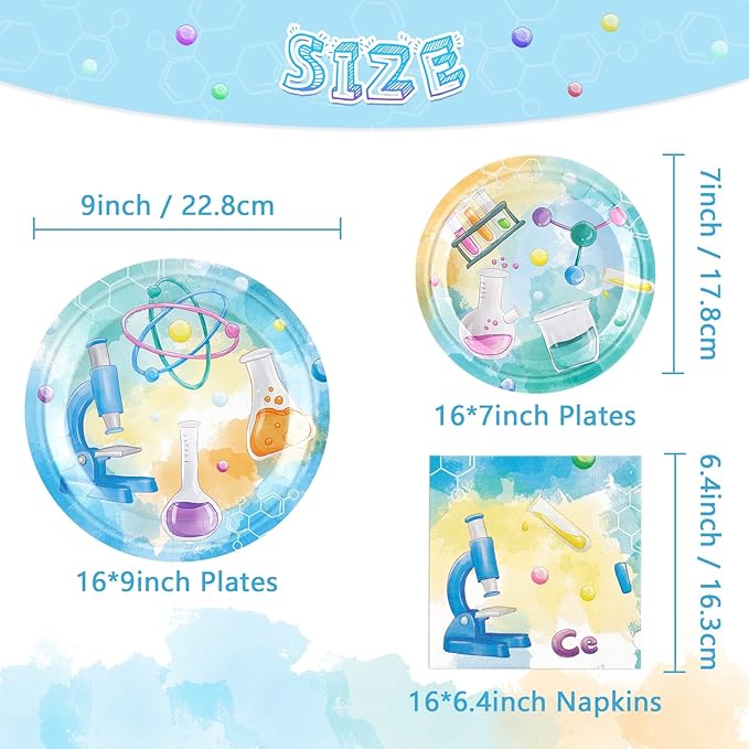 WERNNSAI Science Party Decorations - 48 Pcs Science Plates and Napkins Mad Scientist Birthday Decoration Chemistry Party Plates Set Little Scientist Labratory Favors Serves 16 Guests
