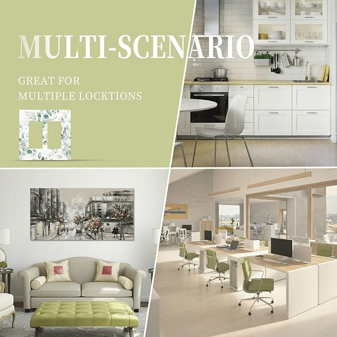 Boho Green Eucalyptus Leaf Floral Plants Flowers Decorative Outlet Covers 2 Gang Double GFCI Rocker Electrical Wall Panels Light Switch Cover Plate for Bed Room Living Room Decor