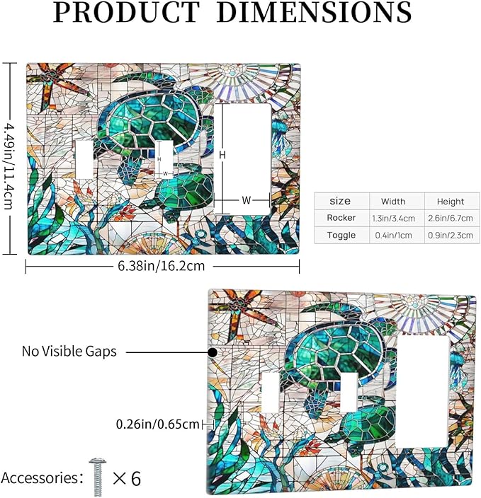 Beach Sea Turtle Ocean Theme 3-Gang 2-Toggle 1-GFCI/Decorator Combination Light Switch Decorative Triple Combo Device Switches/Rocker Outlet Covers and Wall Plate