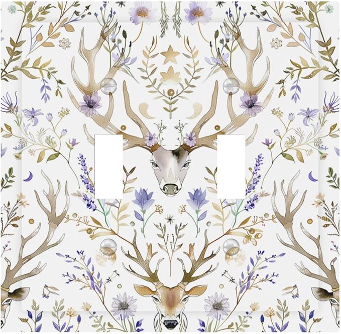 Decorative Switch Plates Gothic Retro Floral Damask Elk Wild Flower 2 Gang Double Toggle Outlet Light Switch Cover Wall Plate Electrical Faceplate For Bed Room Living Room Decor