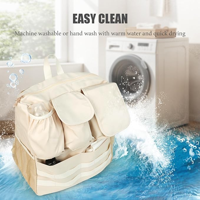 2-in-1 Stroller Organizer Baby Diaper Bag Backpack,Insulated Bottle Holder,Wipes and Phone Pocket,Shoulder Strap Toddler Travel Essential Storage Universal Stroller Accessory (Beige)