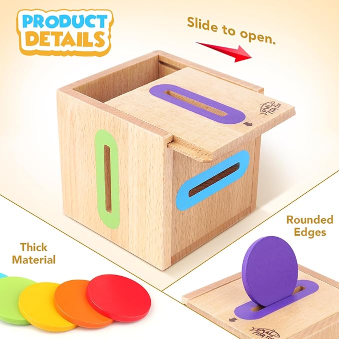 Montessori Toys for 1 2 3 Year Old: Fine Motor Wooden Color Sorting Sensory Toy for Toddlers 1-3 Year Old, Object Permanence Wooden Learning Matching Game, Baby Boys Girls Gifts 12-18 Month Old