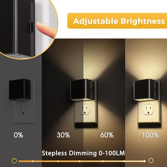L LOHAS LED Night Light 2 Pack, Night Lights Plug into Wall, Dusk to Dawn Sensor, Soft White 3000K, 0-100LM Adjustable Brightness, Dimmable NightLight for Bathroom Hallway Kitchen