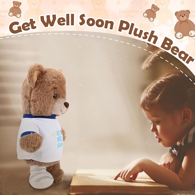 Deekin Get Well Soon Gifts for Kids Injured Recovery Bear Stuffed Animal Gifts Bear for Kids Adult with Broken Arm After Surgery Soft Bandage Plush 10 Inches(Brown,Leg Injury)