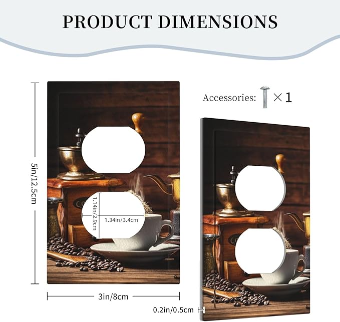 Decorative Outlet Covers with Vintage Coffee Retro Grinder Artwork Design 1 Gang Duplex Light Switch Cover Plate Unique Wall Plates Switchplate Cover for Rustic Kitchen Decor