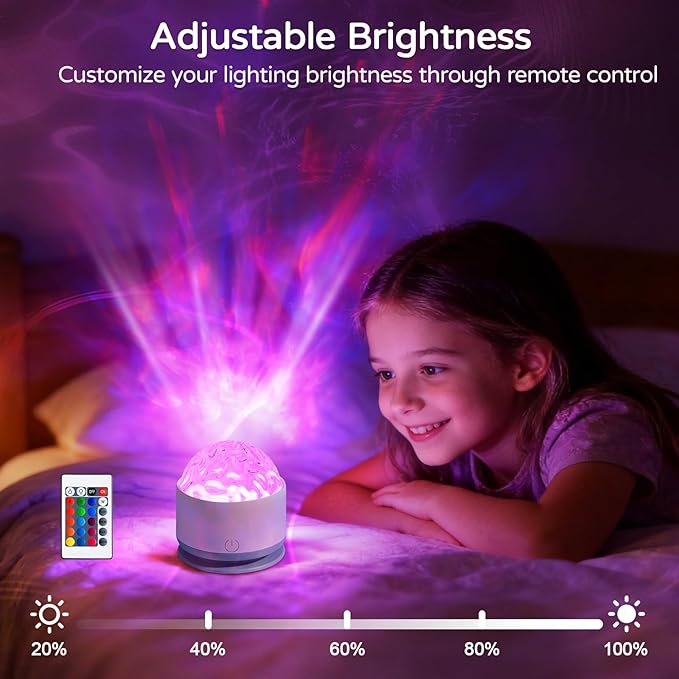 Ocean Wave Projector Light, Rechargeable 16 Color Ocean Lamp Ambient Lighting Night Light Projector Mood Lighting with Dimmable & Remote for Kids Bedroom Teen Girl Gift Room Decor - 2P