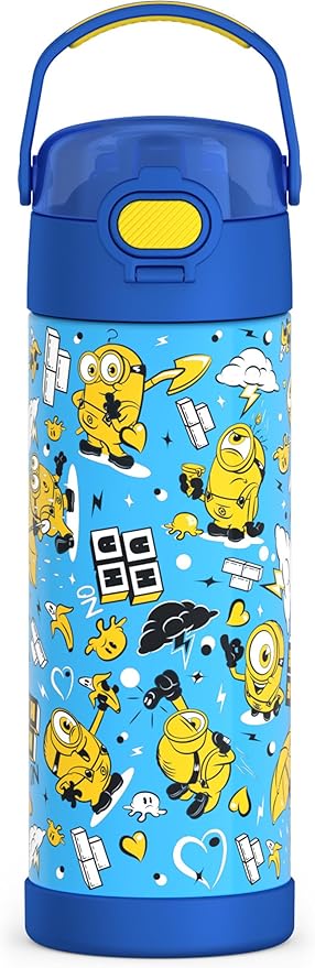 THERMOS FUNTAINER 16 Ounce Stainless Steel Vacuum Insulated Bottle with Wide Spout Lid, Minions
