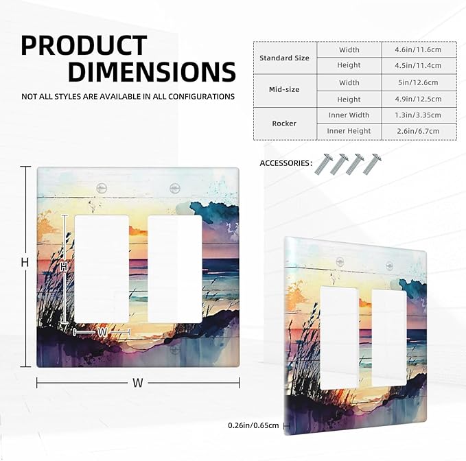 Outlet Covers Sunset Beach Abstract Watercolor 2 Gang Wall Plate Double Rocker Light Switch Cover Nature Coastal Decorative GFCI Receptacle Cover Electrical Switchplate for Home Decor