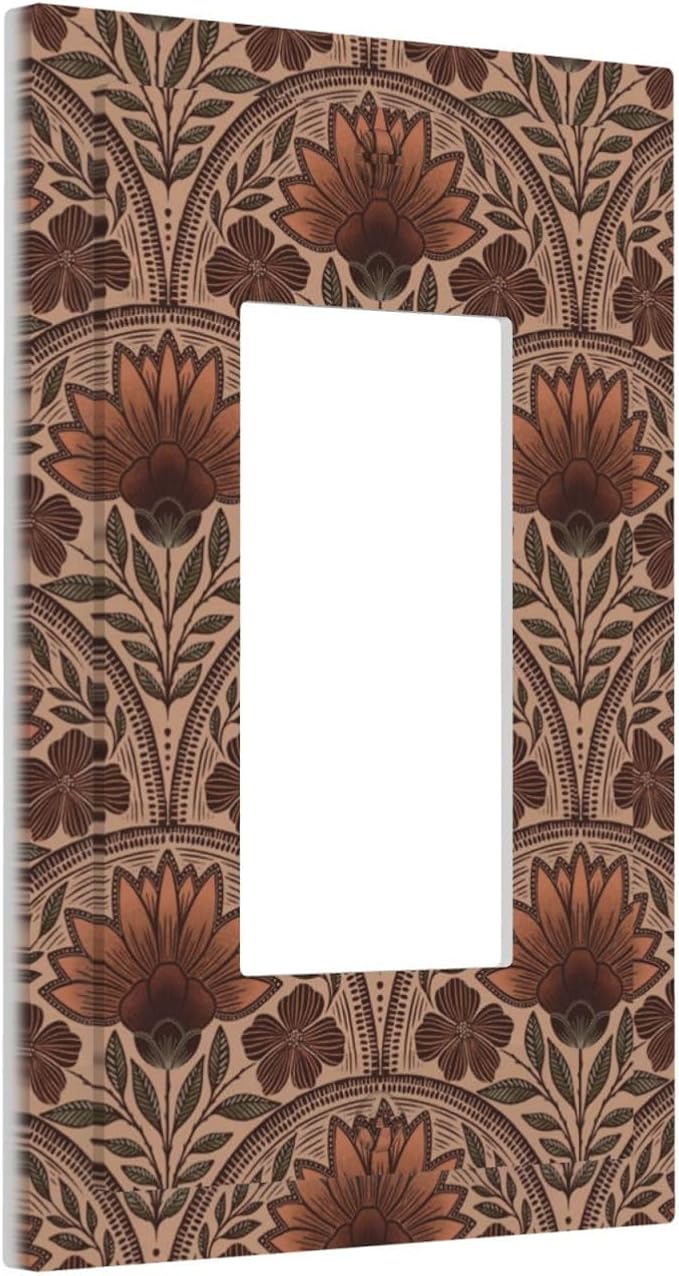 Earth Tone Floral Rustic Damask Boho Flower Decorative Outlet Covers 1 Gang Single Rocker Light Switch Cover Plate Wall Plates GFCI Faceplate for Farmhouse Home Decor