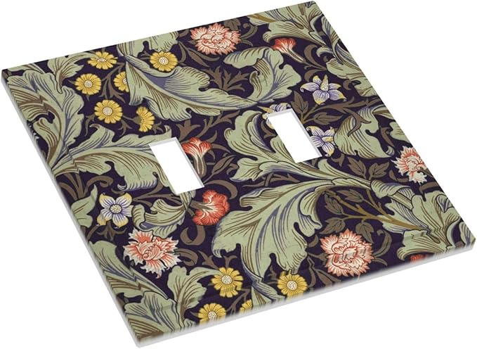 Boho William Morris Floral Green Leaves Flower Decorative Switch Plates 2 Gang Double Toggle Outlet Light Switch Cover Wall Plate Electrical Faceplate for Farmhouse Home Decor