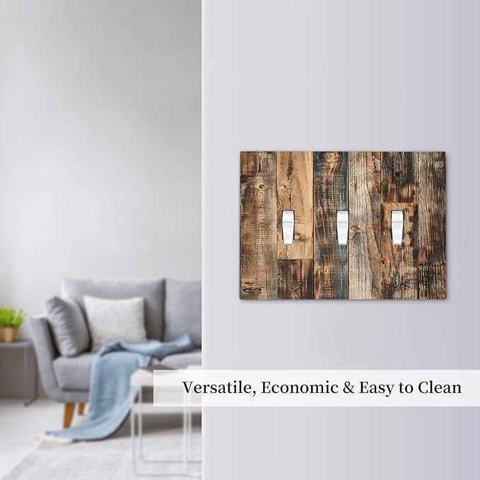 Decorative Switch Plates Rustic Brown Wood Pattern Splice Plank 3 Gang Wall Plate Triple Toggle Light Switch Cover Faceplate Electrical Wall Panels For Farmhouse Cabin Decor