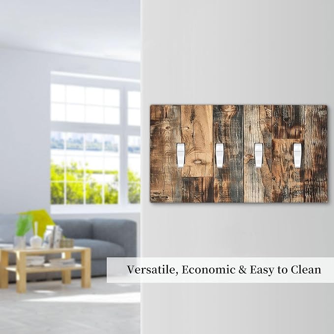 Light Switch Covers Rustic Brown Wood Pattern Splice Plank Quad Toggle Electrical Faceplate 4 Gang Wall Plate Decorative Switch Plates For Farmhouse Cabin Decor