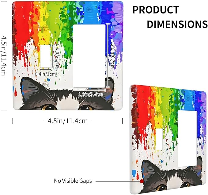 Cat Rainbow Single Toggle Rocker Combination Wall Plate Decorative 2 Gang Light Switch Covers Electrical Switchplate Home Decorate Faceplat for Bathroom Bedroom Kitchen Room 4.5 x 4.5 Inch