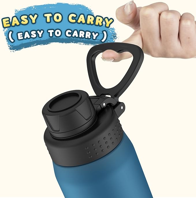 GOPPUS 15oz Kids Water Bottle with Spout Lid, Toddler Water Bottle, Stainless Steel Insulated Water Bottle, Leakproof, BPA Free, Suitable for Boys and Girls for School（Navy Blue）