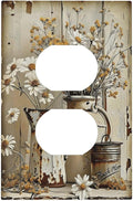 Rustic Flowers Daisy Floral White Wooden Planks Outlet Covers 1 Gang Duplex Light Switch Cover Decorative Switch Plates Electrical Receptacle Faceplate Wall Plate for Farmhouse Home Decor