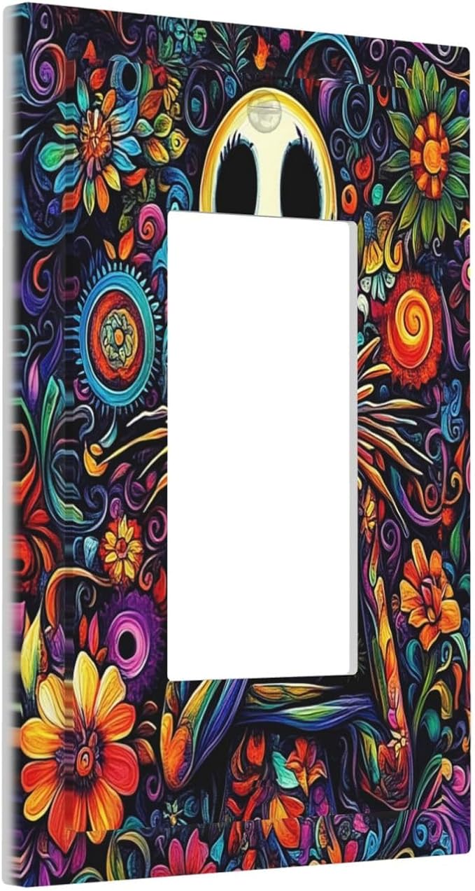Decorative Outlet Covers Colorful Flowers Abstract Skull 1 Gang Single Rocker Light Switch Cover Plate Wall Plates Gfci Faceplate For Home Living Room Decor