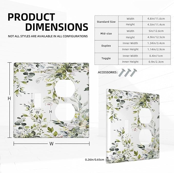 Eucalyptus Sage Green Leaf Plant Floral Wallplates 1 Toggle 1 Duplex Switch Plate Electrical GFCI Faceplate Decorative Light Switch Covers for Bedroom Living Room Decor