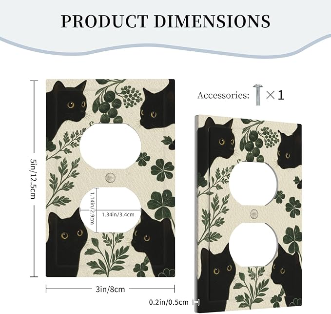 Decorative Outlet Covers Funny Black Cat Green Leaf 1 Gang Duplex Light Switch Cover Plate Unique Wall Plates for Electrical Outlets Switch Plate Covers for Bedroom Home Decor