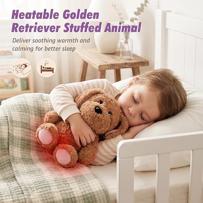 Ditucu Original Golden Retriever Microwavable Weighted Stuffed Animal Heated Dog Plush for Warmth Comfort Period Cramps Pain Plushies Toys Gifts for Kids Adults Dark Brown 9 inch