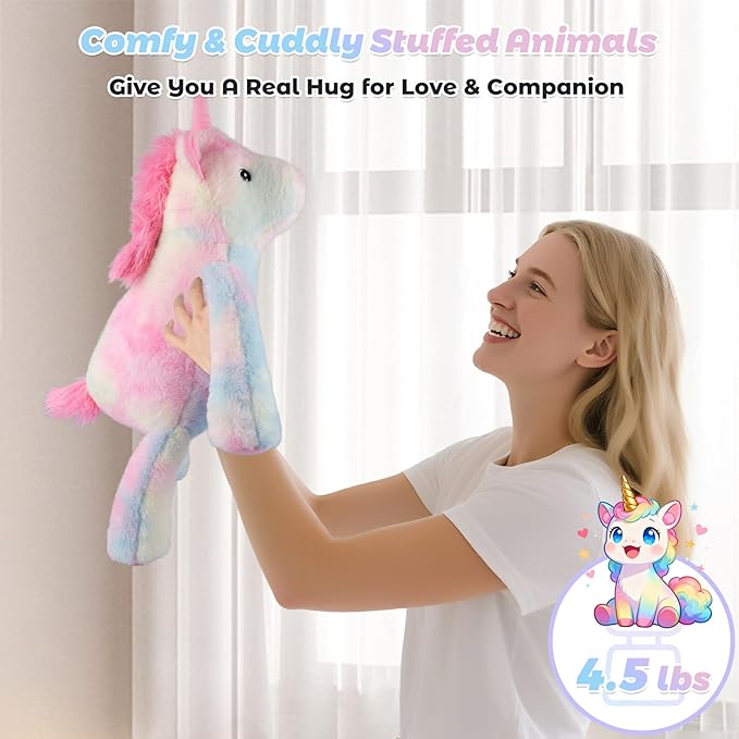 Bobbie & Laxi 24" & 4.5lbs Unicorn Stuffed Animal, Sitting & Laying Weighted Stuffed Animals, Cuddly & Soft Weighted Unicorn Plush for Adults & Kids, Unicorn Gifts for Christmas & Valentine’s Day