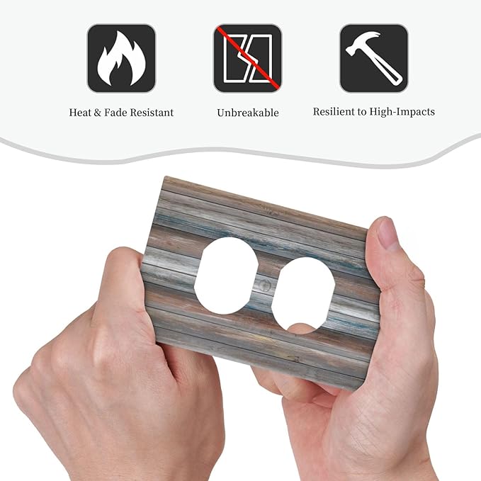 Outlet Covers Vintage Blue Grey Wood Plank 1 Gang Duplex Light Switch Cover Plate Rustic Country Decorative Wall Plates Electrical Switchplate Receptacle Cover for Farmhouse Home Decor
