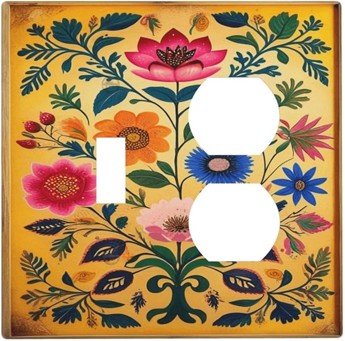 Decorative Art Light Switch Covers BlackCat&Flowers 2 Gang Single Toggle Duplex Combination Electrical Faceplate Switchplate Wall Plate for Home Decor