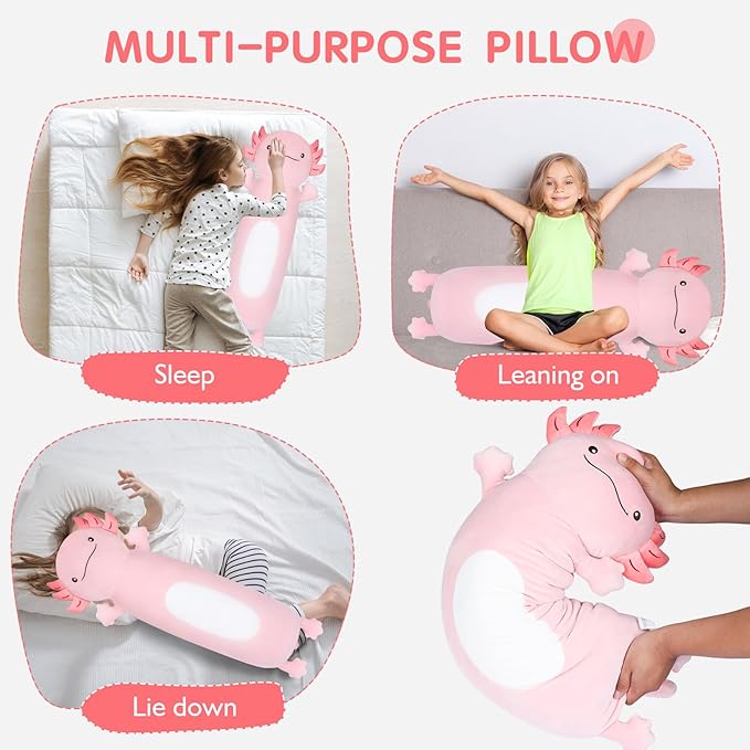 Dalmao 36" Giant Pink Axolotl Stuffed Animal, Cute Soft Long Axolotl Plush Large Body Pillow Big Squishy Plushies Toy, Gift for Kids, Boys, Birthdays