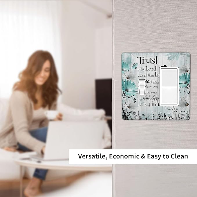 Rustic Teal Daisy Bible Verse Wooden Inspirational Quote Outlet Covers 1 Toggle 1 Rocker Combination Decorative Wall Plate Electrical Switch Plates Light Switch Cover Plate for Bedroom Living Room