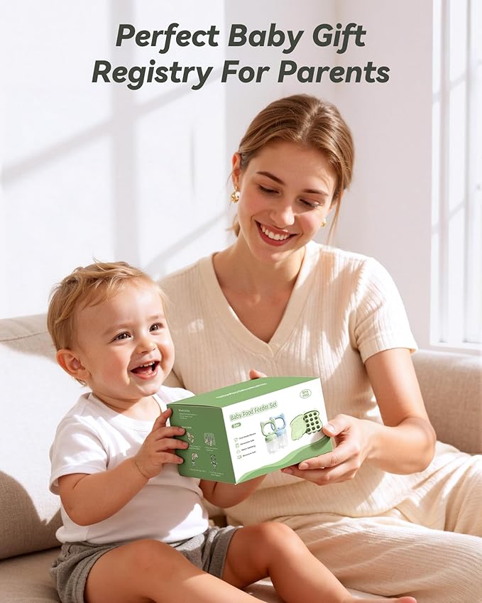 Silicone Baby Fruit Food Feeder (2 Pack) with Freezer Nibble Tray, Breastmilk Popsicle Molds for Baby Teething Relief, Feeder for Safe Infant Self Feeding, BPA Free, Dishwasher Safe, 3 Month+ Green