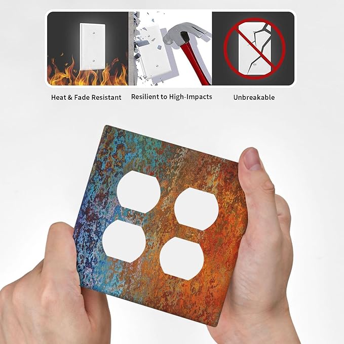 Decorative Outlet Covers Red/Celestial Blue Rust Colorful Metal Rusty 2 Gang Double Duplex Light Switch Cover Wall Plates Electrical Socket Cover Art Faceplate for Bedroom Bathroom