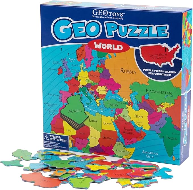 GeoToys GeoPuzzle, World Jigsaw Puzzles, 68 Pc Geography Game & Map Puzzle, Educational Games & Kids Learning Activities, Puzzle Gifts for Children Ages 6-9, Fun Learning Toys for Kids