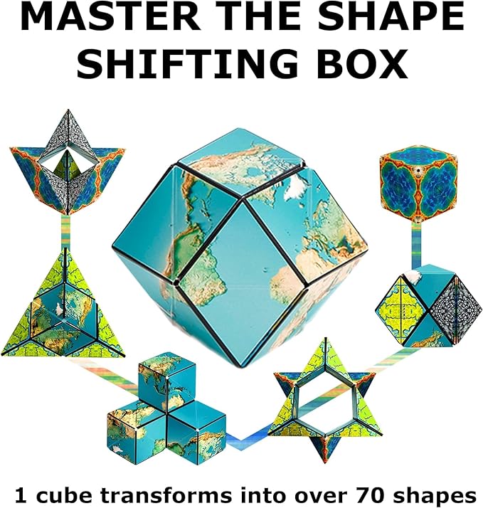Shashibo Shape Shifting Box - Award-Winning STEM Fidget Toy with Ultra Strong Magnets - Puzzle Cube Transforms Into 100+ Shapes, Perfect Sensory Gift for Kids, Teens, and Adults (Earth)