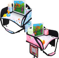 2PCS Kids Travel Tray, Car Seat Tray for kids Travel, Toddler Road Trip Essentials With Drawing Kit, Toddler Lap Desk Organizer for Car, Carseat Table for Airplane