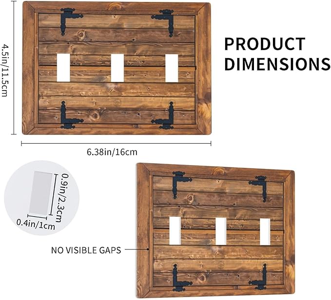 Faux Wood Decorative Printed Light Switch Cover Plates Decorative Triple Toggle Wall Plate, 3 Gang Lightswitch Cover