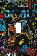 Gamer Video Game Themed Cool Controller Print Decorative Light Switch Cover 1 Gang Single Toggle Device Electrical Faceplate Switchplates Decorator Outlet Wall Plate for Kids Room Office Decor
