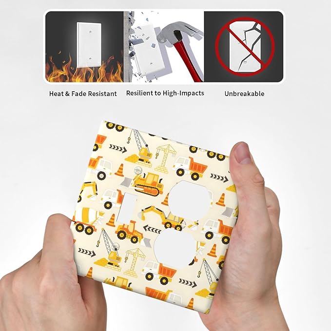 Decorative Outlet Covers Construction Vehicle Yellow Trucks Diggers 2 Gang Light Switch Cover Plate Single Toggle Duplex Wall Plates for Electrical Switch Plate Covers for Home Decor