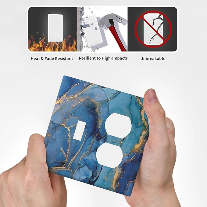 Light Switch Cover Blue Marble Modern Ombre Watercolor Ink Art 2 Gang Outlet Cover 1 Toggle Duplex Decorative Switchplate Wall Plate Electrical Receptacle Art Faceplate for Bedroom Bathroom