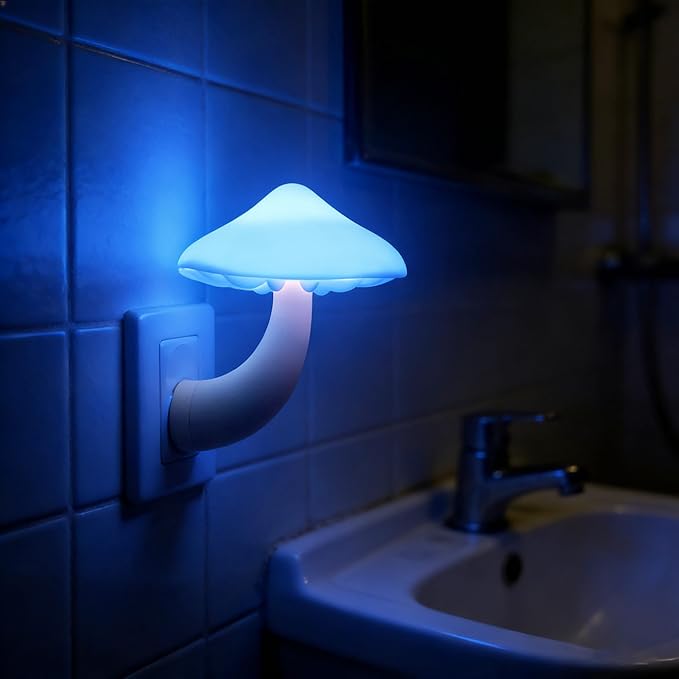AUSAYE 5Pack LED Sensor Night Light Plug in Lamp Blue Cute Mushroom Night Lights for Adults Kids NightLight Bedroom,Bathroom,Toilet,Hallway,Stairs,Kitchen,Basement